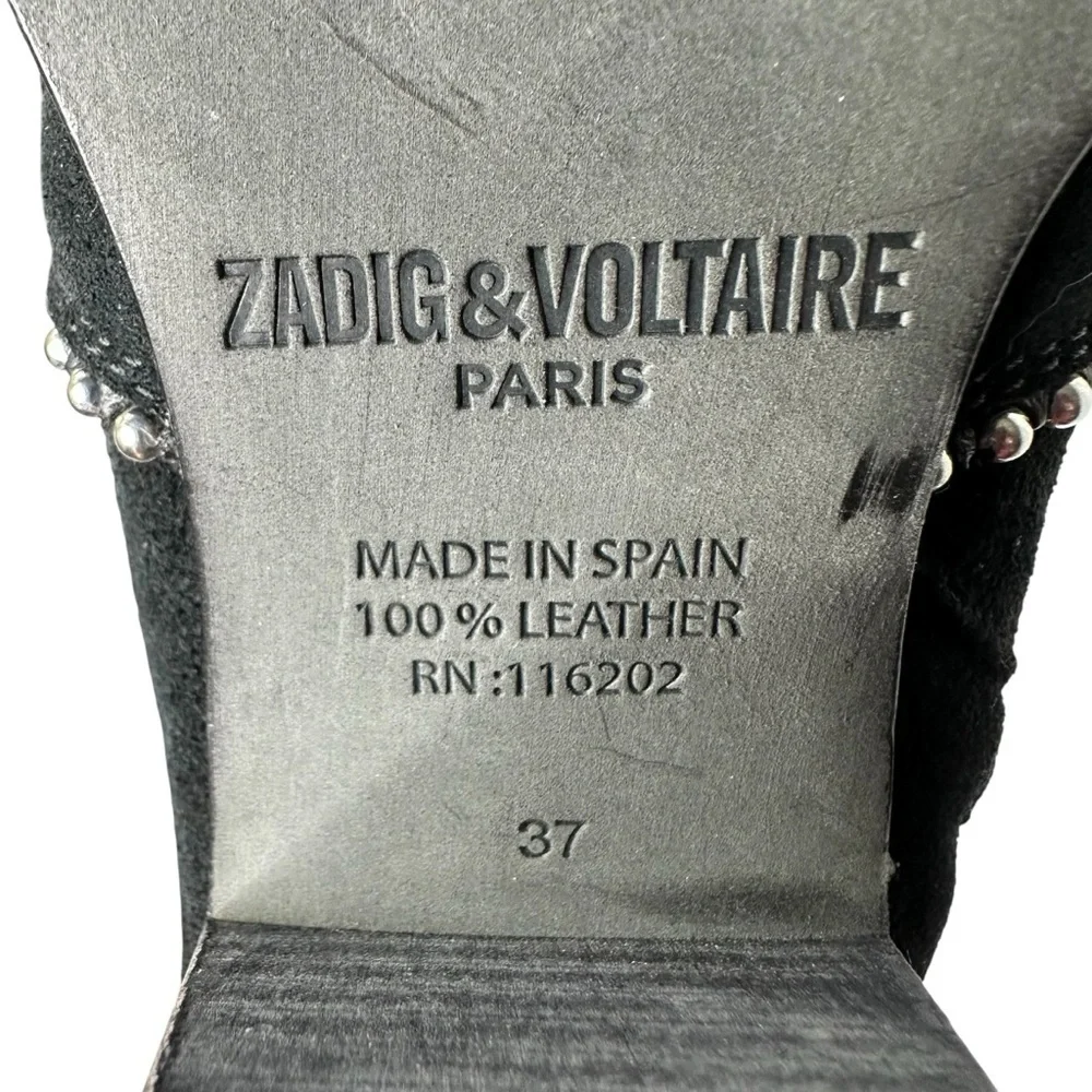 Zadig & Voltaire Molly Black Suede Stud Piping Bootie EU 37/US 6